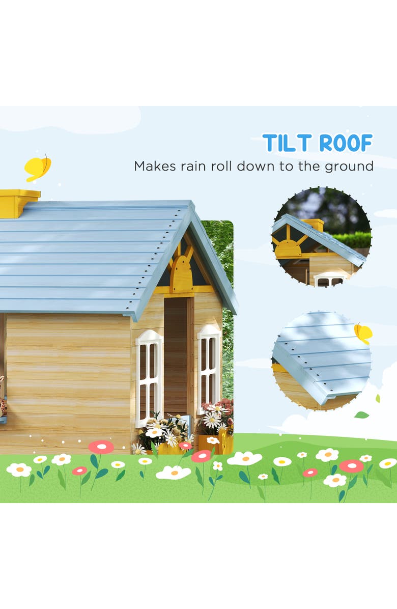 Outsunny Wooden Playhouse with Working Door, Windows, Bench, Service Station, Flower Pot Holder, Alternate, color, 
