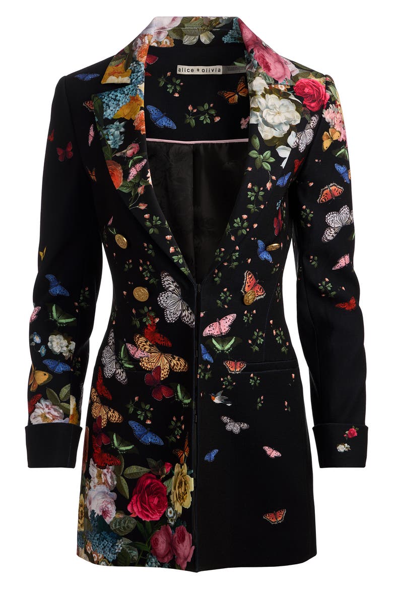 Mya Butterfly & Floral Print Blazer, Alternate, color, SOLAR STRENGTH BLACK