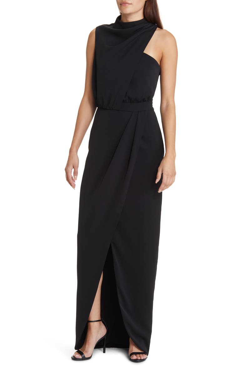 Floella Sleeveless Cowl Neck Gown, Main, color, BLACK