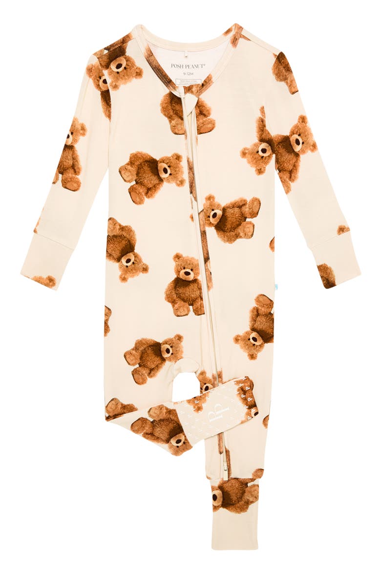 Teddy Freddy Fitted Convertible Footie Pajamas, Main, color, BEIGE