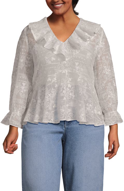 Feminine Ruffle Chiffon V Neck Blouse