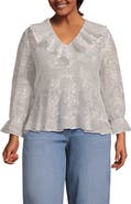 Lands' End Plus Size Feminine Ruffle Chiffon V Neck Blouse