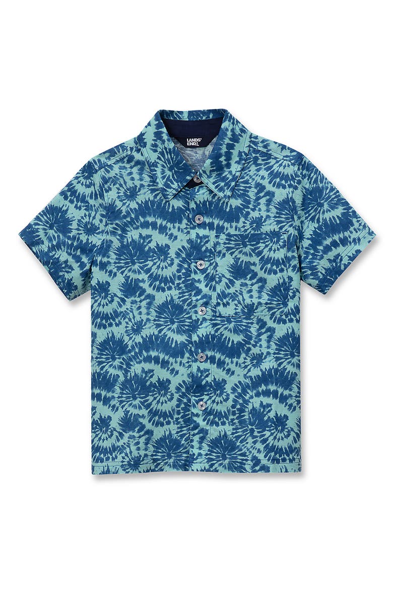 Boys Short Sleeve Linen Slub Button Down Shirt, Main, color, Tonal Blue Tie Dye