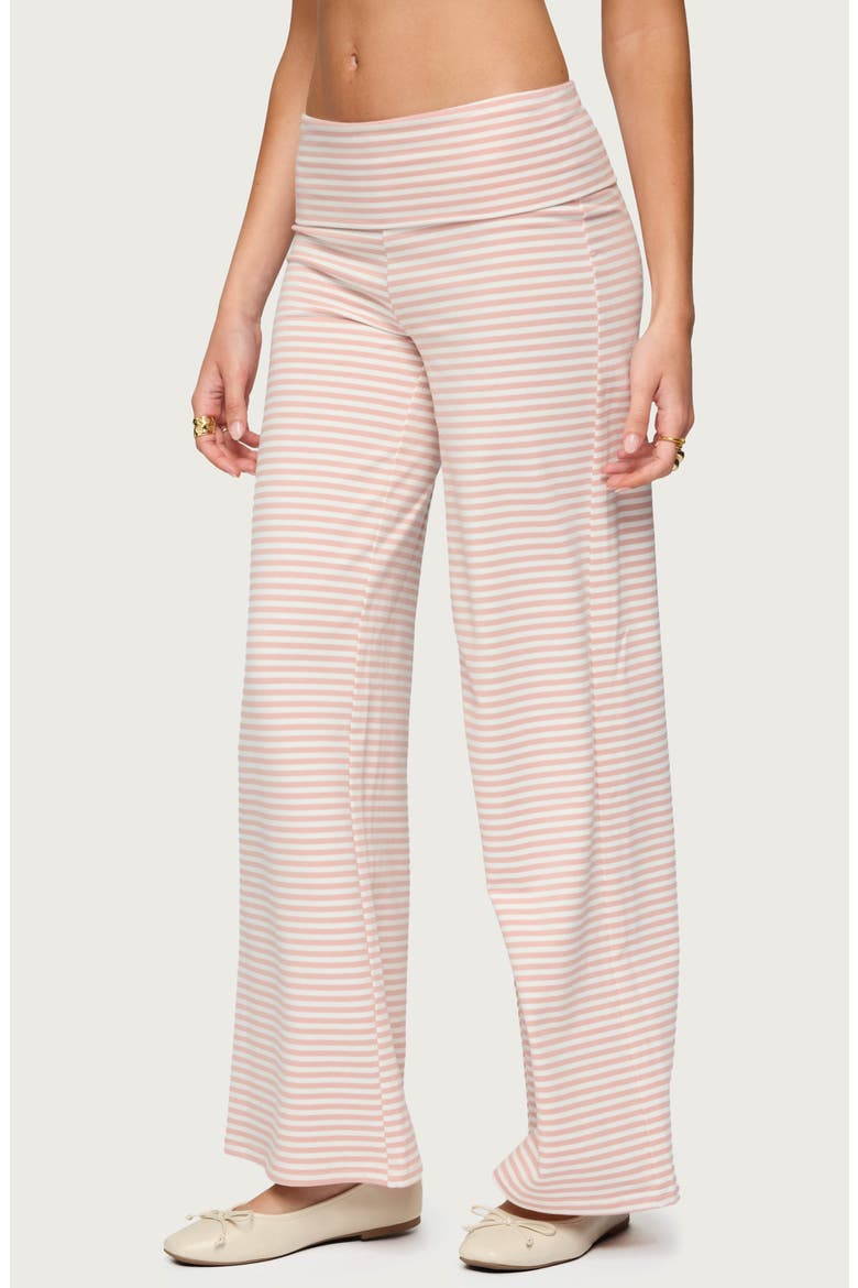 Lilah Stripe Foldover Wide Leg Pants, Alternate, color, PINK-AND-WHITE