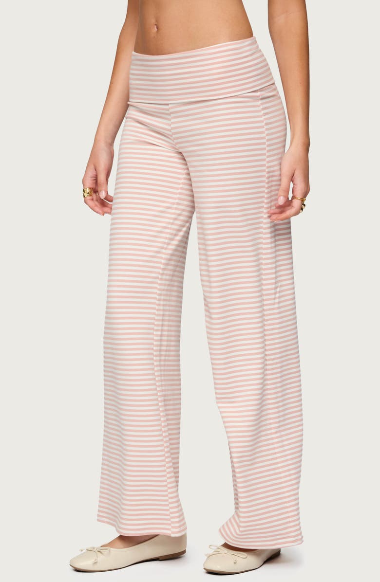 EDIKTED Lilah Stripe Foldover Wide Leg Pants, Alternate, color, Pink-And-White
