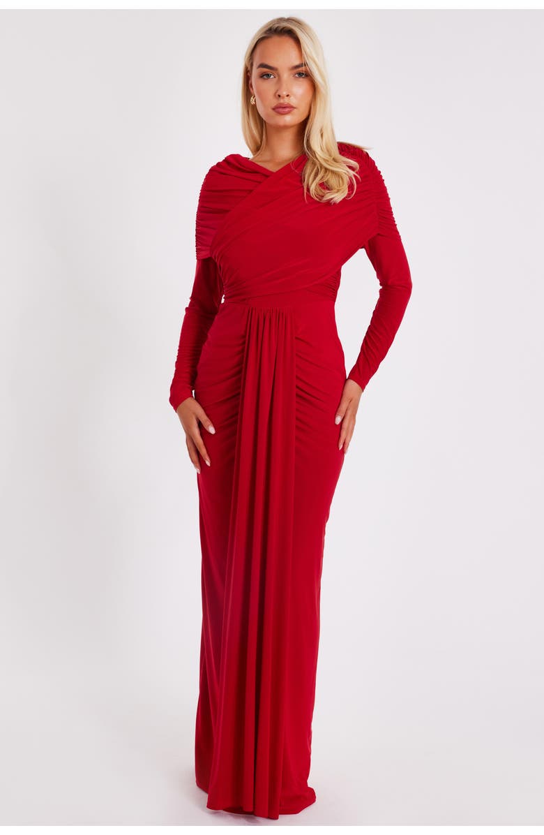 QUIZ ITY Maxi Dress with Draping, Main, color, Red