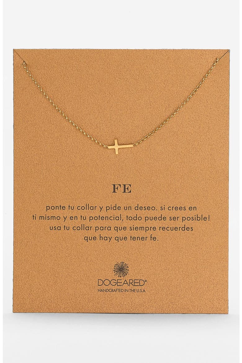 'Reminder - Fe' Sideways Cross Pendant Necklace, Main, color, GOLD