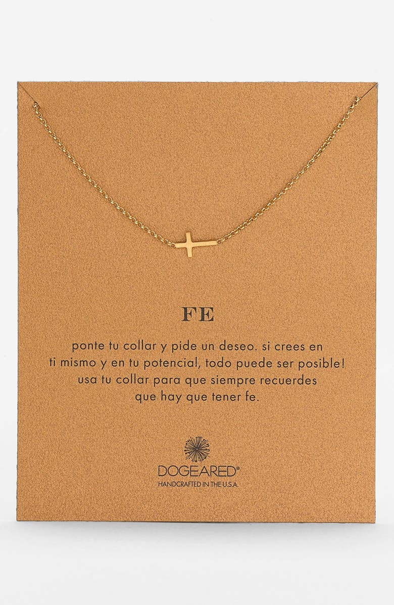Dogeared 'Reminder - Fe' Sideways Cross Pendant Necklace, Main, color,