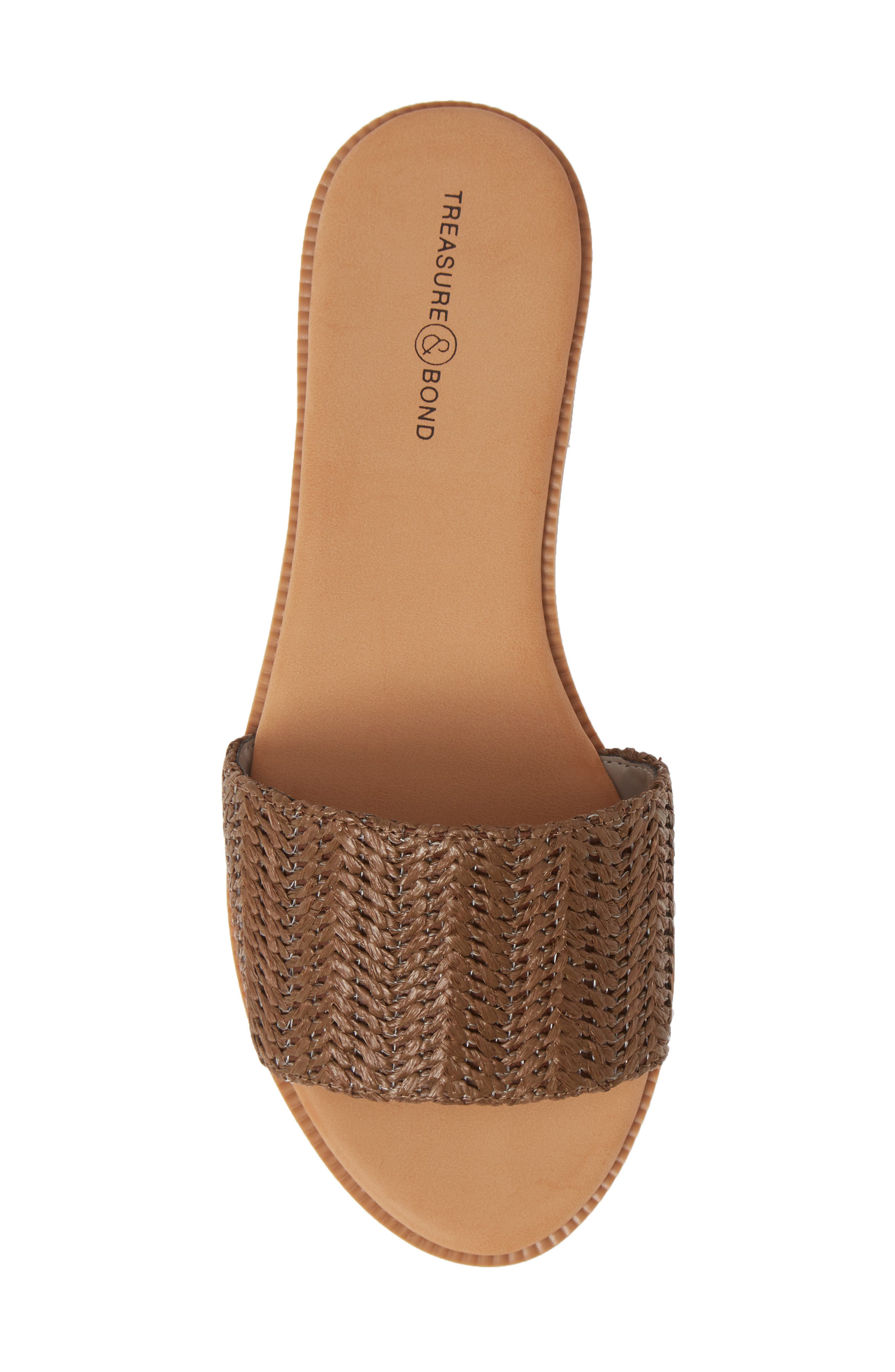 Mere Flat Slide Sandal, Alternate, color, BROWN FAUX RAFFIA