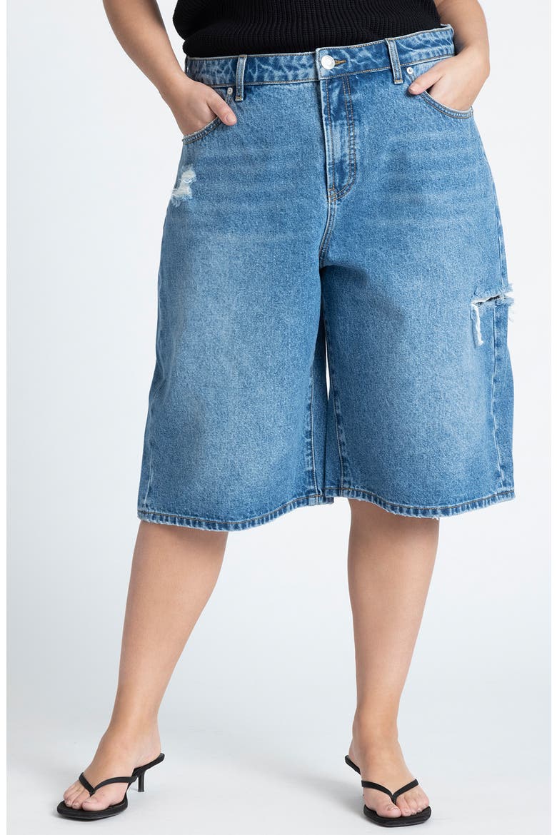 Ripped Denim Bermuda Shorts, Main, color, MEDIUM WASH