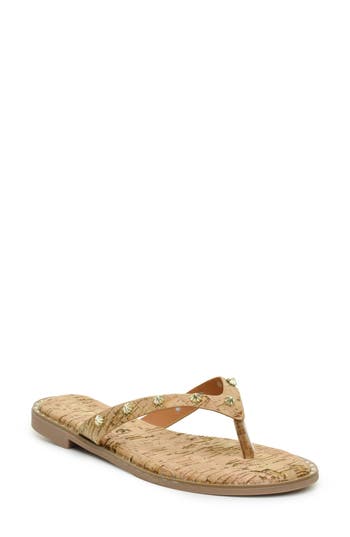 Nicole Miller Studded Thong Sandal In Cork
