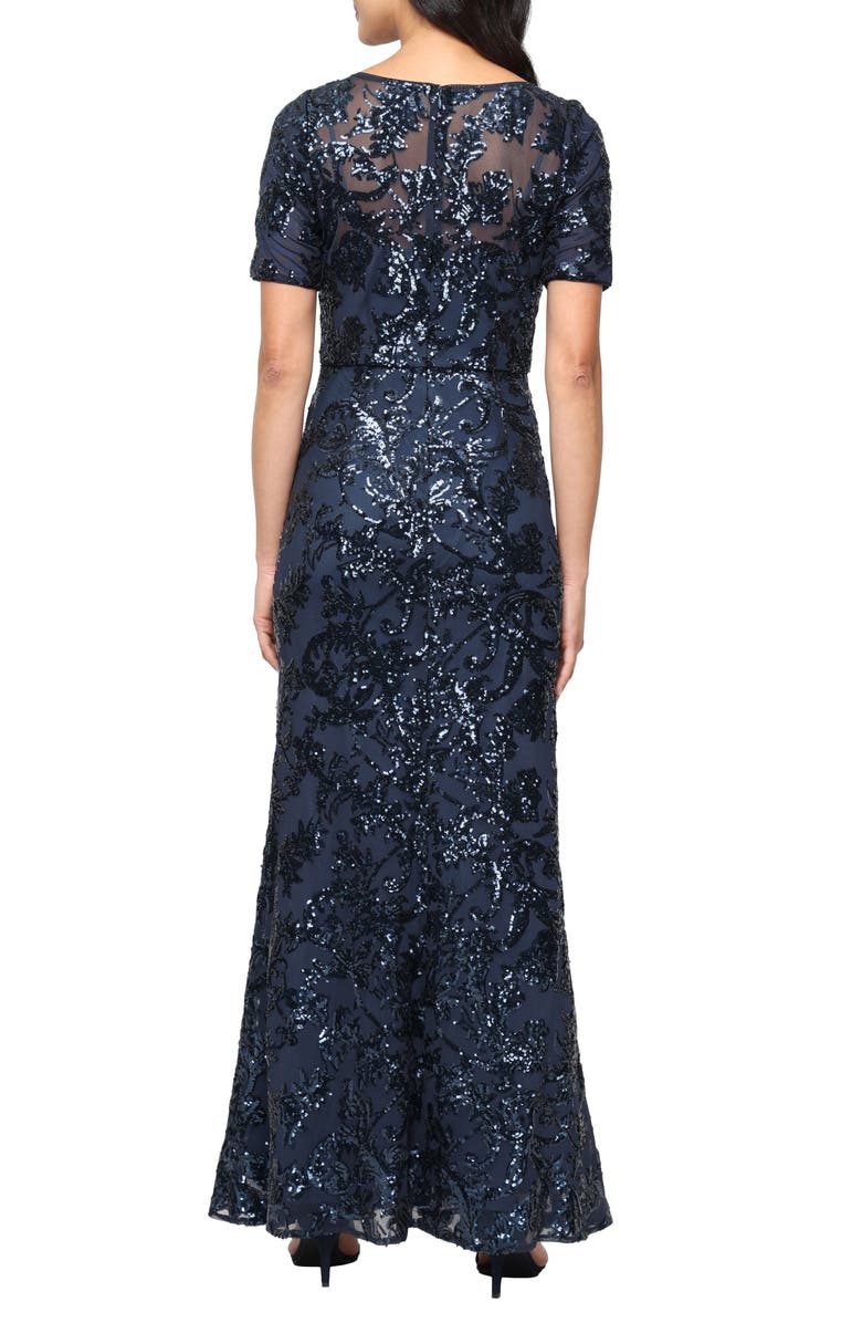 Alex Evenings Sequin Mesh Overlay Gown, Alternate, color, Deep Ocean