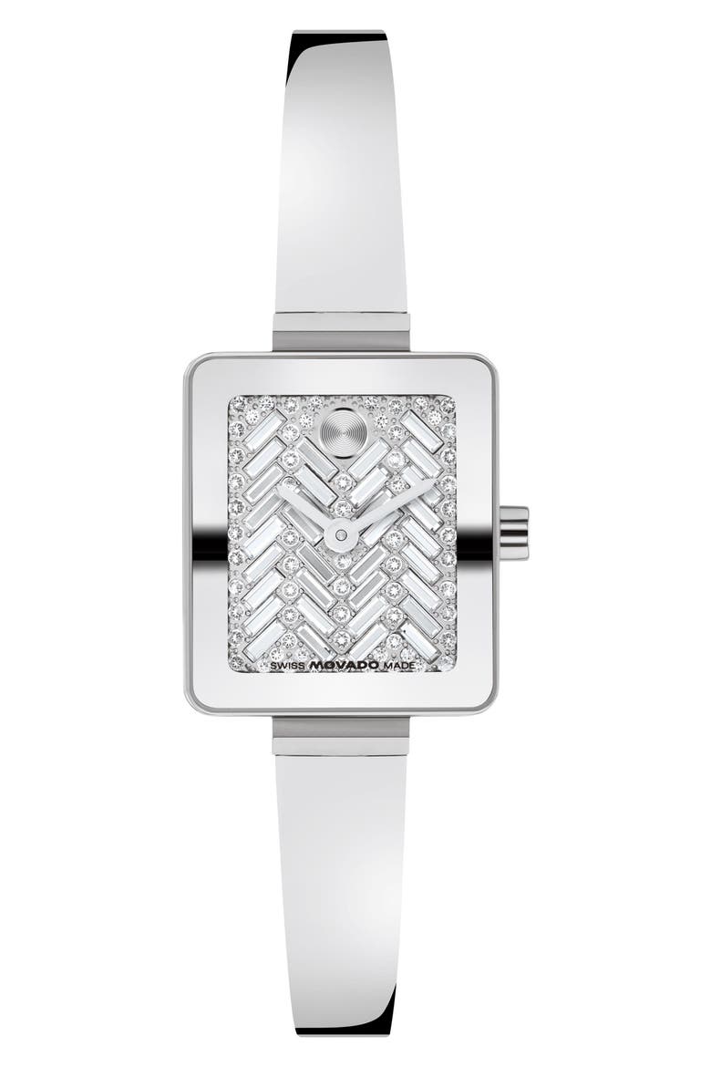 Bold Tank Mini Crystal Bangle Watch, Main, color, SILVER