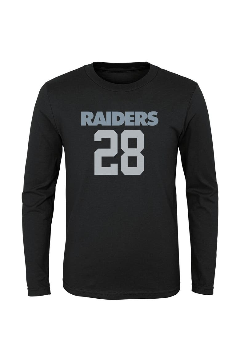 Youth Josh Jacobs Black Las Vegas Raiders Mainliner Player Name & Number Long Sleeve T-Shirt, Alternate, color, Black