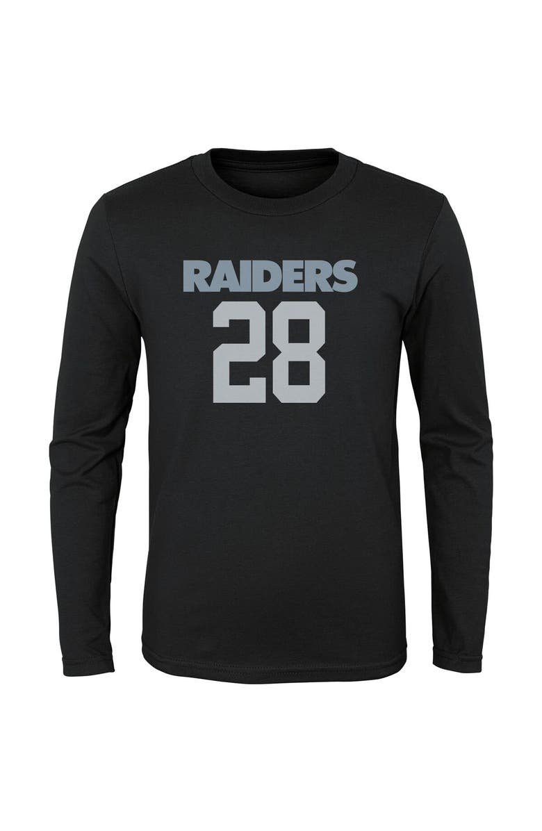 Outerstuff Youth Josh Jacobs Black Las Vegas Raiders Mainliner Player Name & Number Long Sleeve T-Shirt, Alternate, color, 