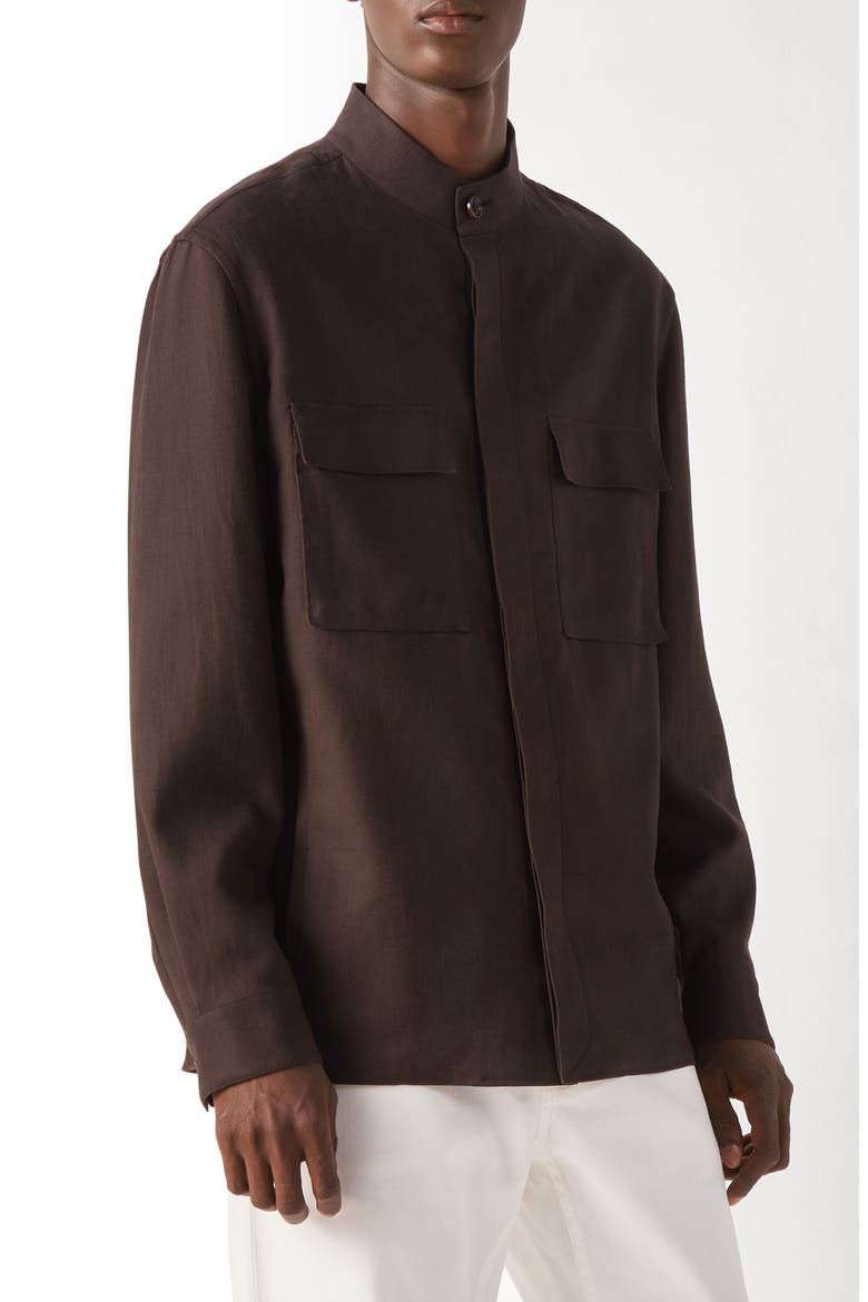 Oasi Lino Overshirt, Main, color, DARK BROWN