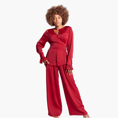Richantee Long Sleeve Wrap Top In Red