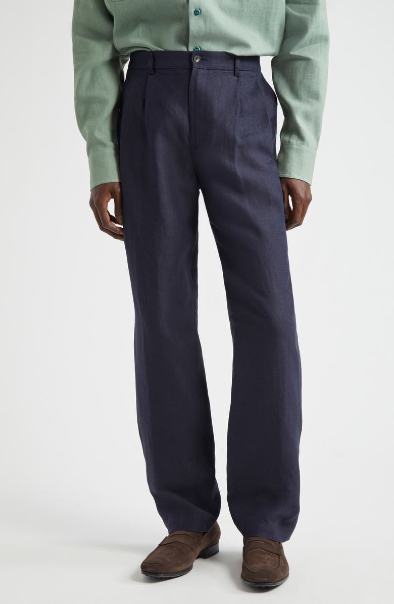 De Bonne Facture Two-Pleat Linen Trousers, Main, color, 
