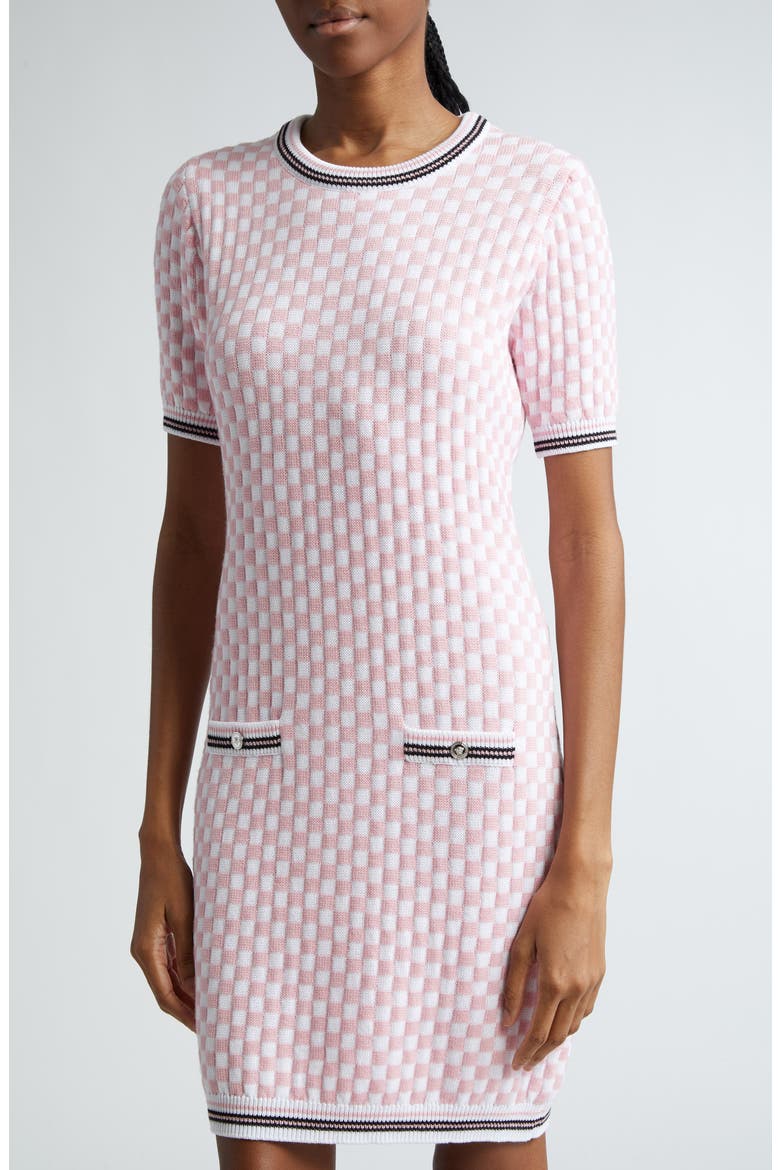 Contrasto Checkerboard Jacquard Sweater Dress, Alternate, color, WHITE PALE PINK