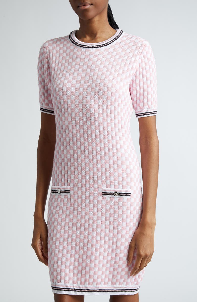 Versace Contrasto Checkerboard Jacquard Sweater Dress, Alternate, color,