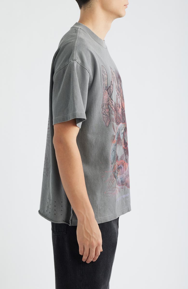 Ksubi Knotted Ekcess Oversize Graphic T-Shirt, Alternate, color, Charcoal