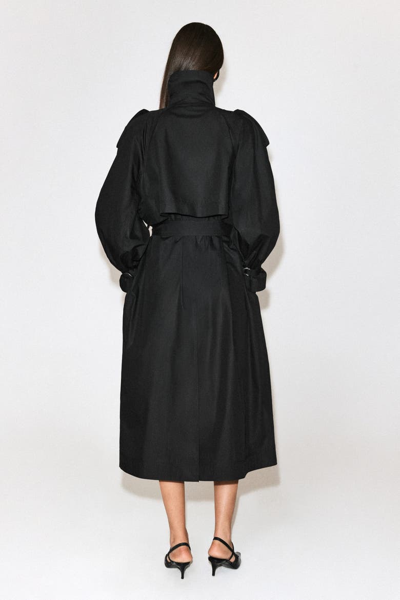 Mock-Neck Cotton Trench Coat, Alternate, color, BLACK
