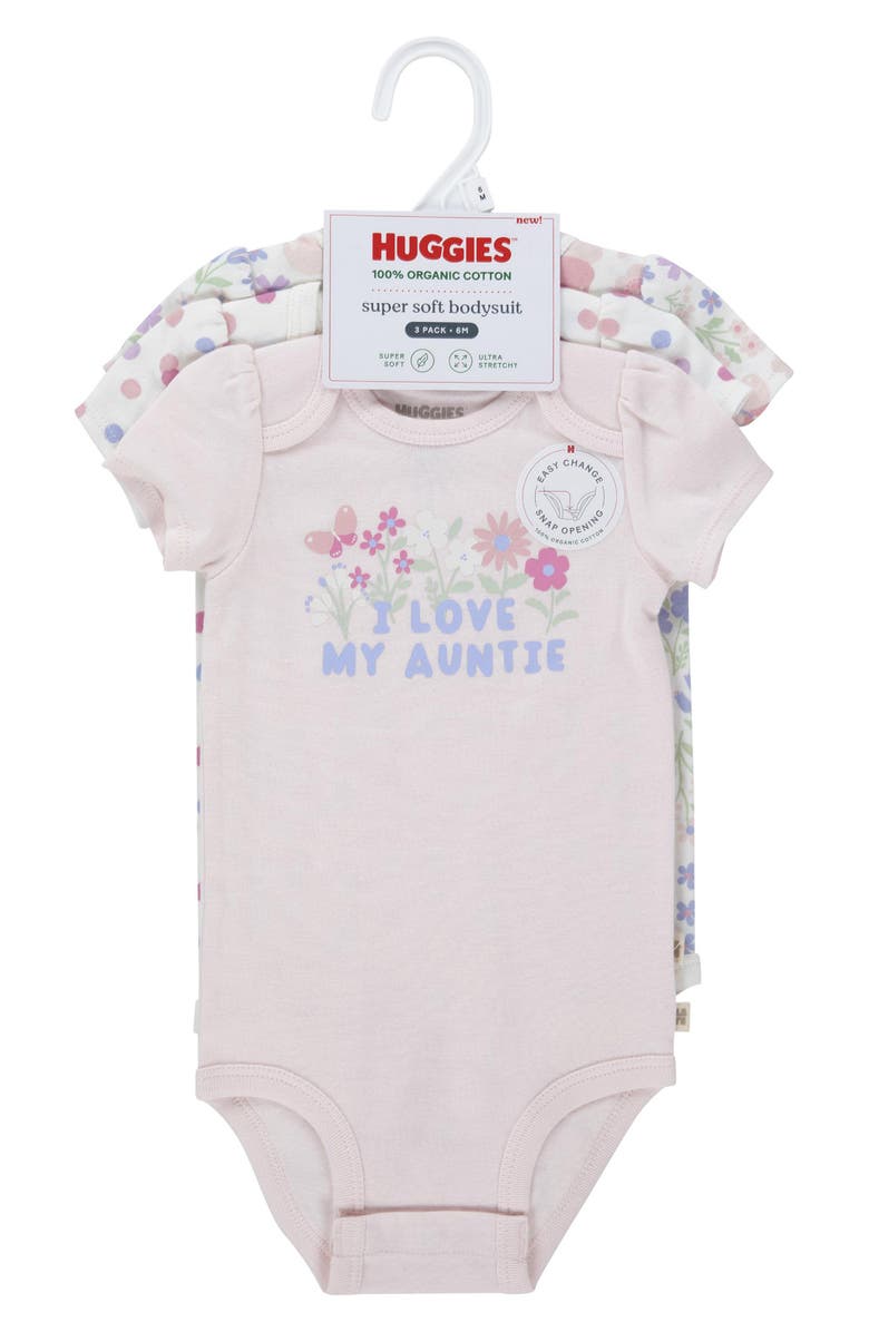Huggies Assorted 3-Pack Organic Cotton Bodysuits, Alternate, color, 