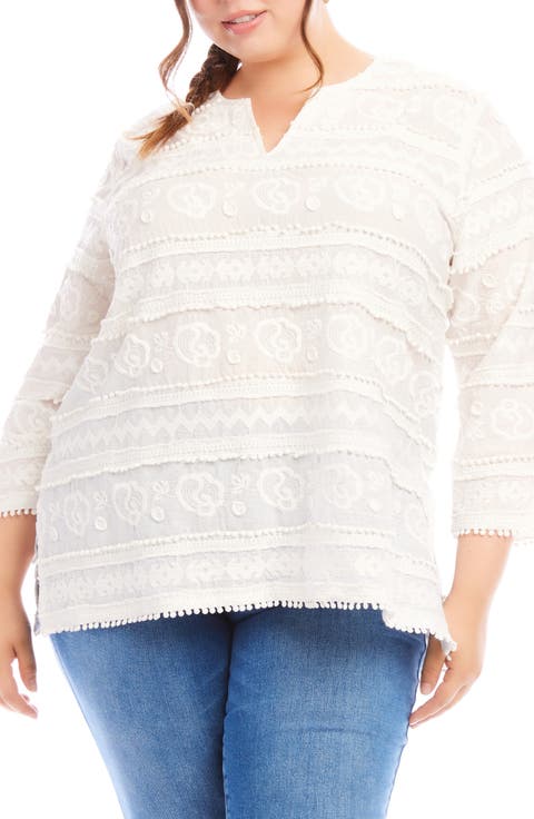Embroidered Circle Trim Tunic Top (Plus)