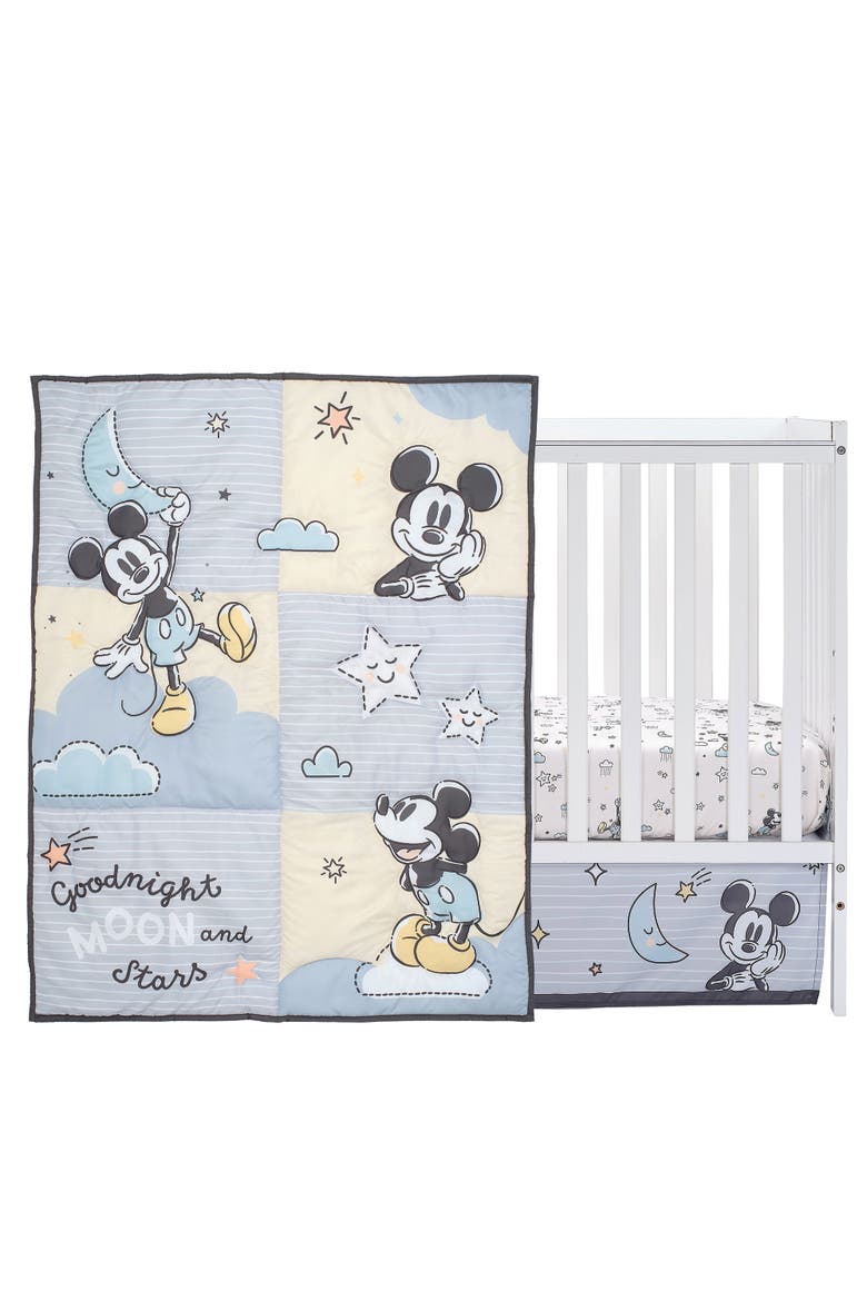 Disney Baby Moonlight Mickey Mouse 3-Piece Nursery Crib Bedding Set, Main, color, Gray