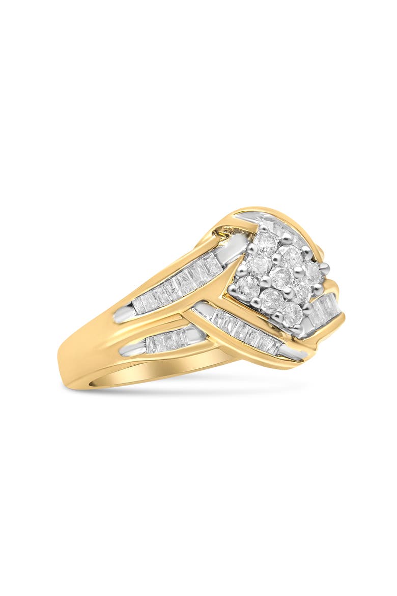 10K Yellow and White Gold 3/4Cttw Diamond Cluster and Swirl Ring, Alternate, color, Yellow
