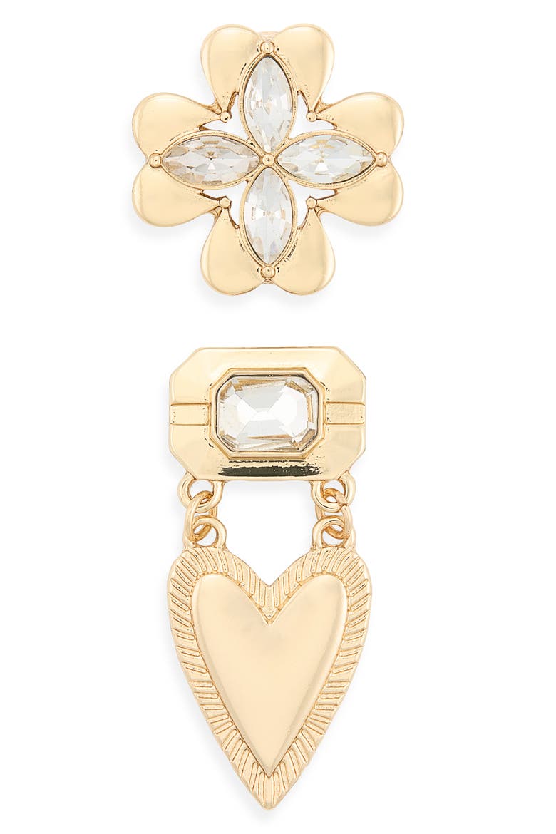 Flower & Heart Brooch Set, Main, color, GOLD