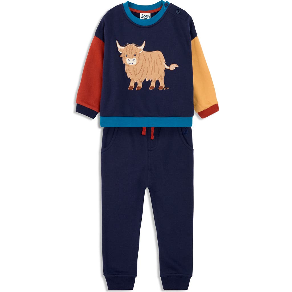 JOJO MAMAN BÉBÉ JOJO MAMAN BEBE HIGHLAND COW APPLIQUÉ SWEATSHIRT & JOGGERS SET