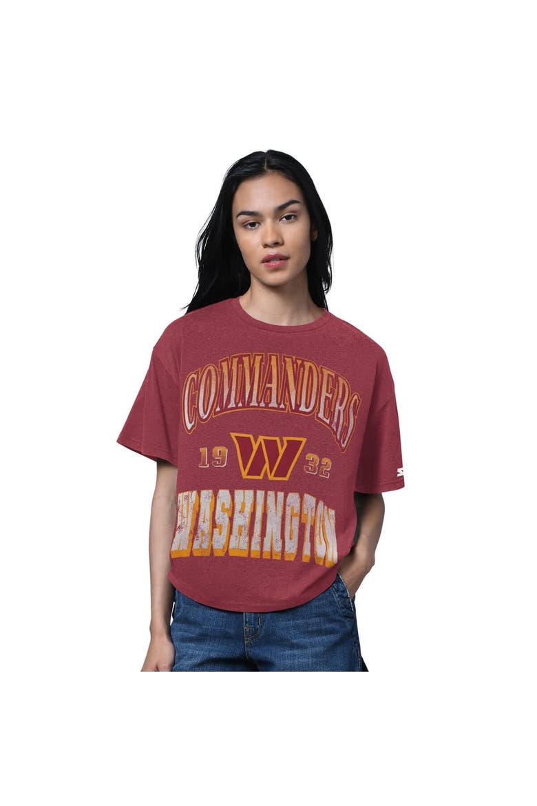 Women's Starter Heather Burgundy Washington Commanders Oversized Hall of Fame T-Shirt, Main, color, Burgundy