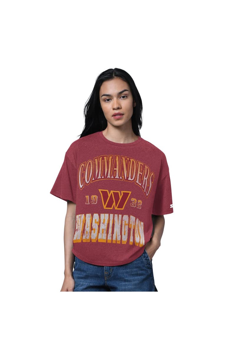 STARTER Women's Starter Heather Burgundy Washington Commanders Oversized Hall of Fame T-Shirt, Main, color, Burgundy