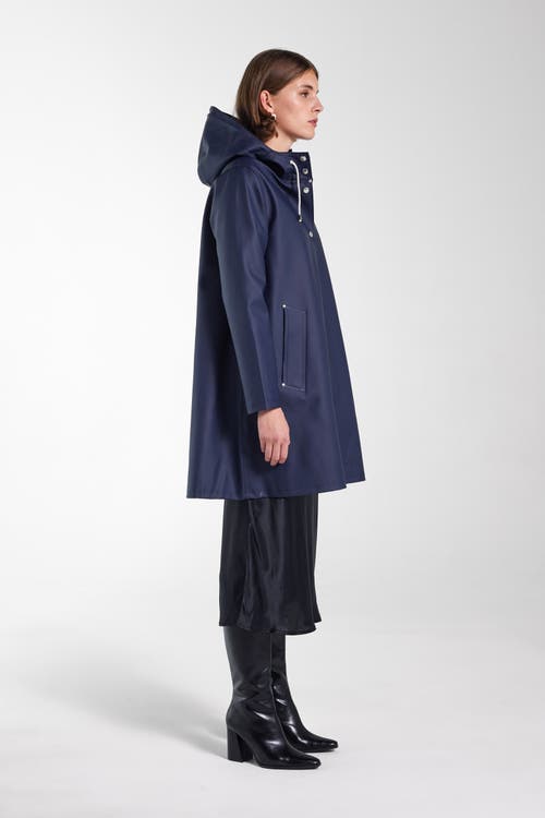 Stutterheim Mosebacke Hooded Long Sleeve Raincoat In Blue