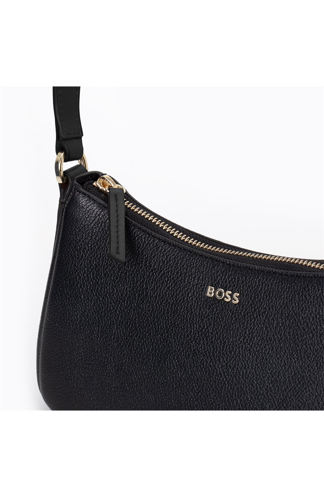 BOSS Small Alyce Leather Hobo Bag, Alternate, color, Black