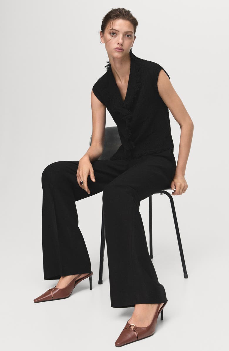 MANGO Fray Trim Crossover Tweed Top, Alternate, color, Black