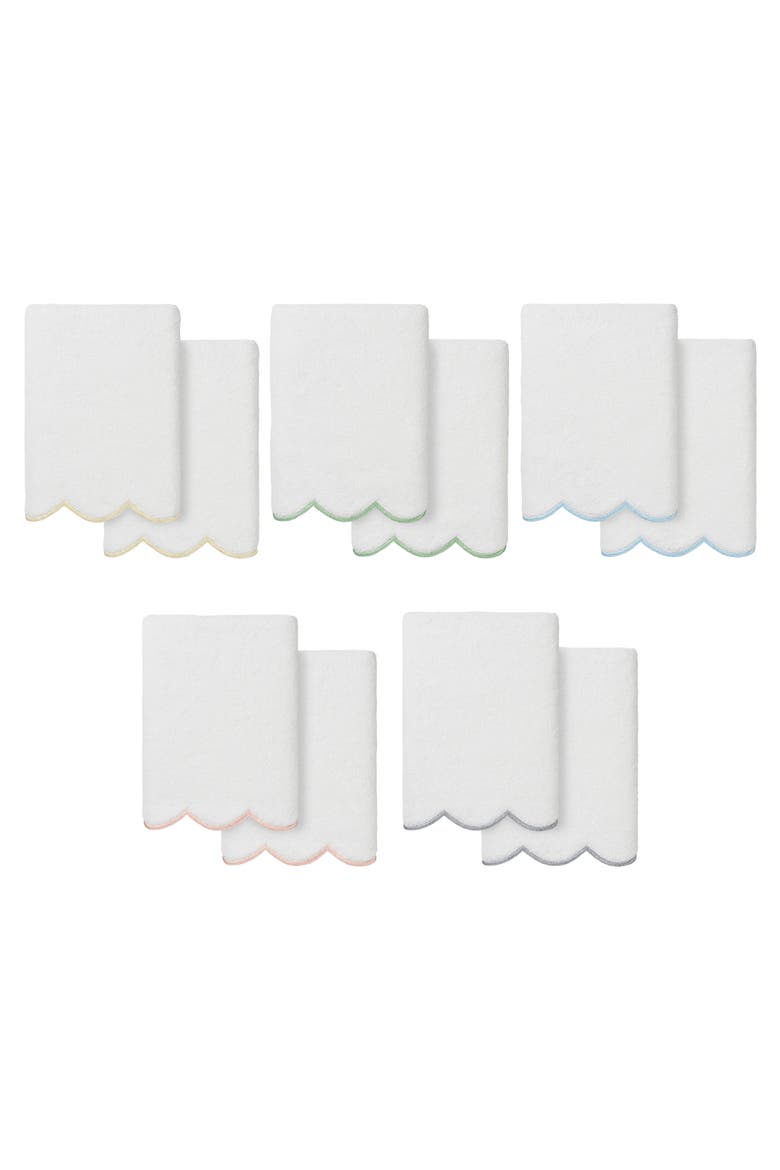 Adornia Scallop Set of 2 Hand Towels, Alternate, color, WHITE/ BLUE