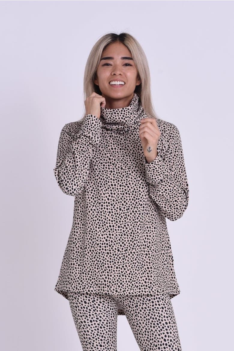 High Neck Baselayer Top Womens, Main, color, Beige, Animal