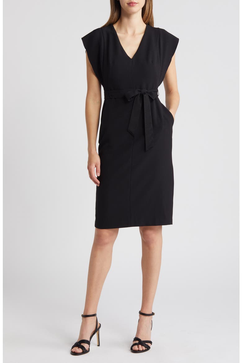 Ruffle Sleeve Sheath Dress, Main, color, BLACK