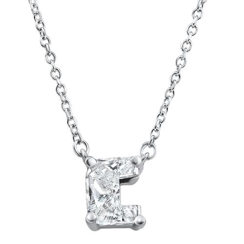 Bliss Diamond Diamond "c" Initial Pendant 18" Necklace 14k Gold Lab Grown In Silver