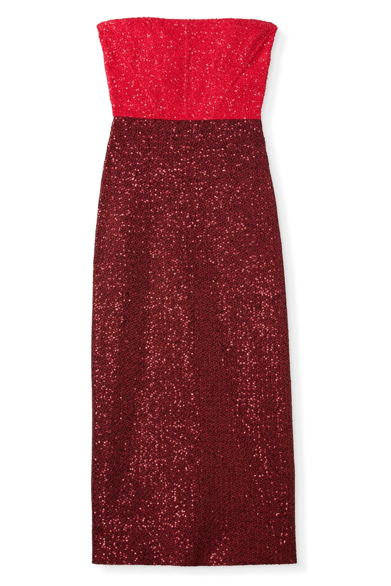 Strapless Colorblock Sequin Midi Dress, Alternate, color, RED/ BURGUNDY