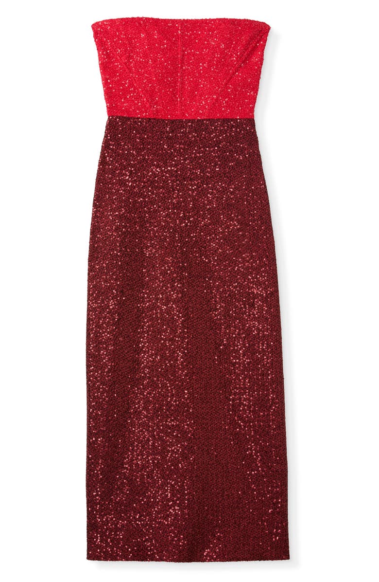 St. John Evening Strapless Colorblock Sequin Midi Dress, Alternate, color,