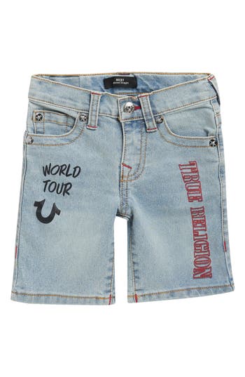 True Religion Kids' Logo Graphic Denim Shorts In Blue