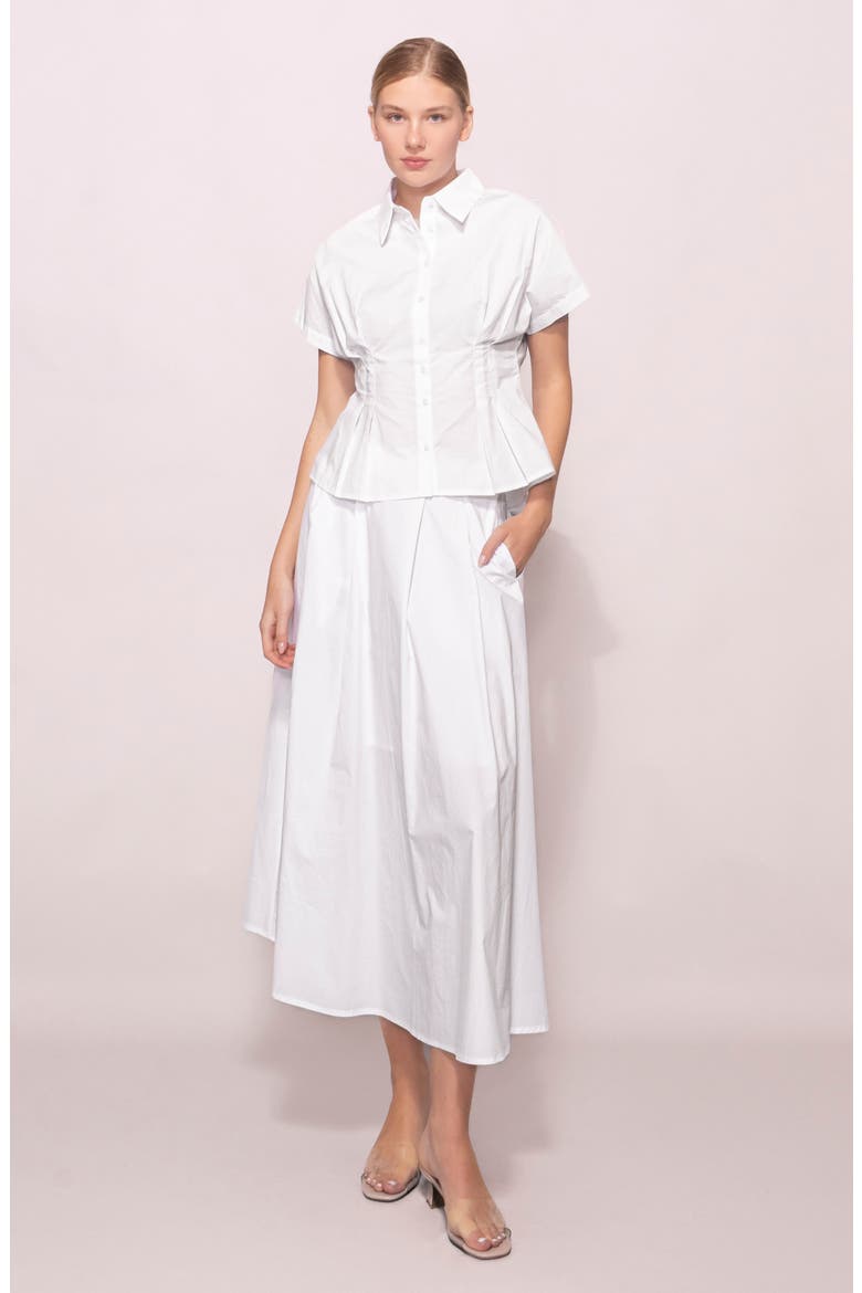 Godet Short Sleeve Button-Up Shirt, Alternate, color, WHITE