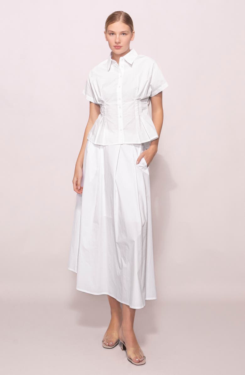 MELLODAY Godet Short Sleeve Button-Up Shirt, Alternate, color, White