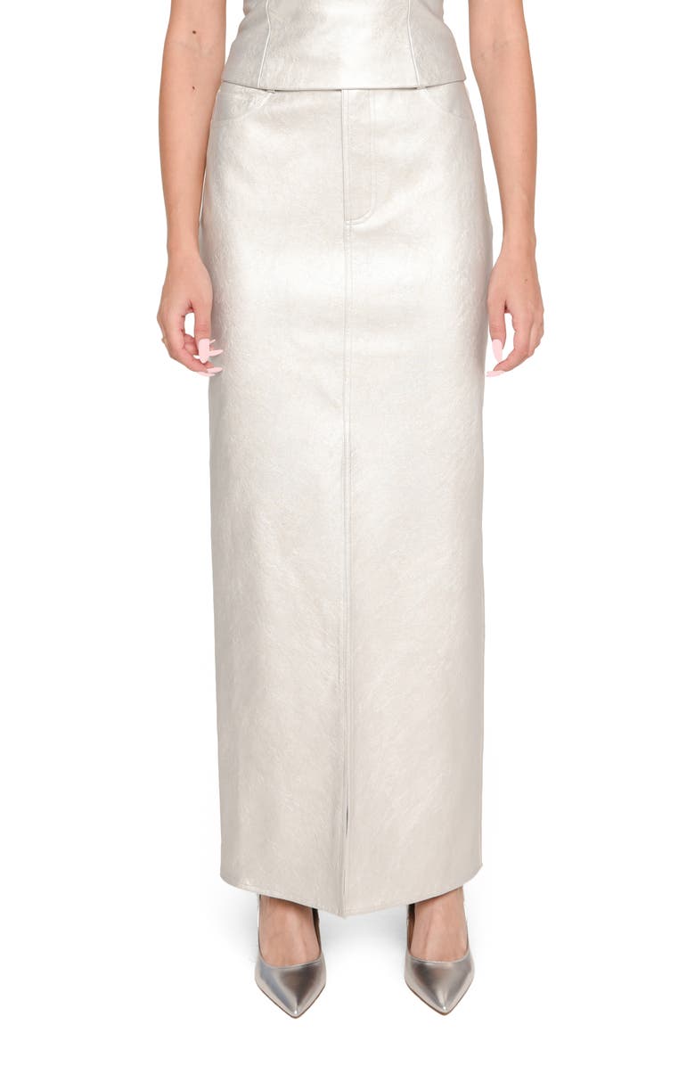 WAYF x Jourdan Sloane Rosie Metallic Faux Leather Skirt, Main, color, Silver