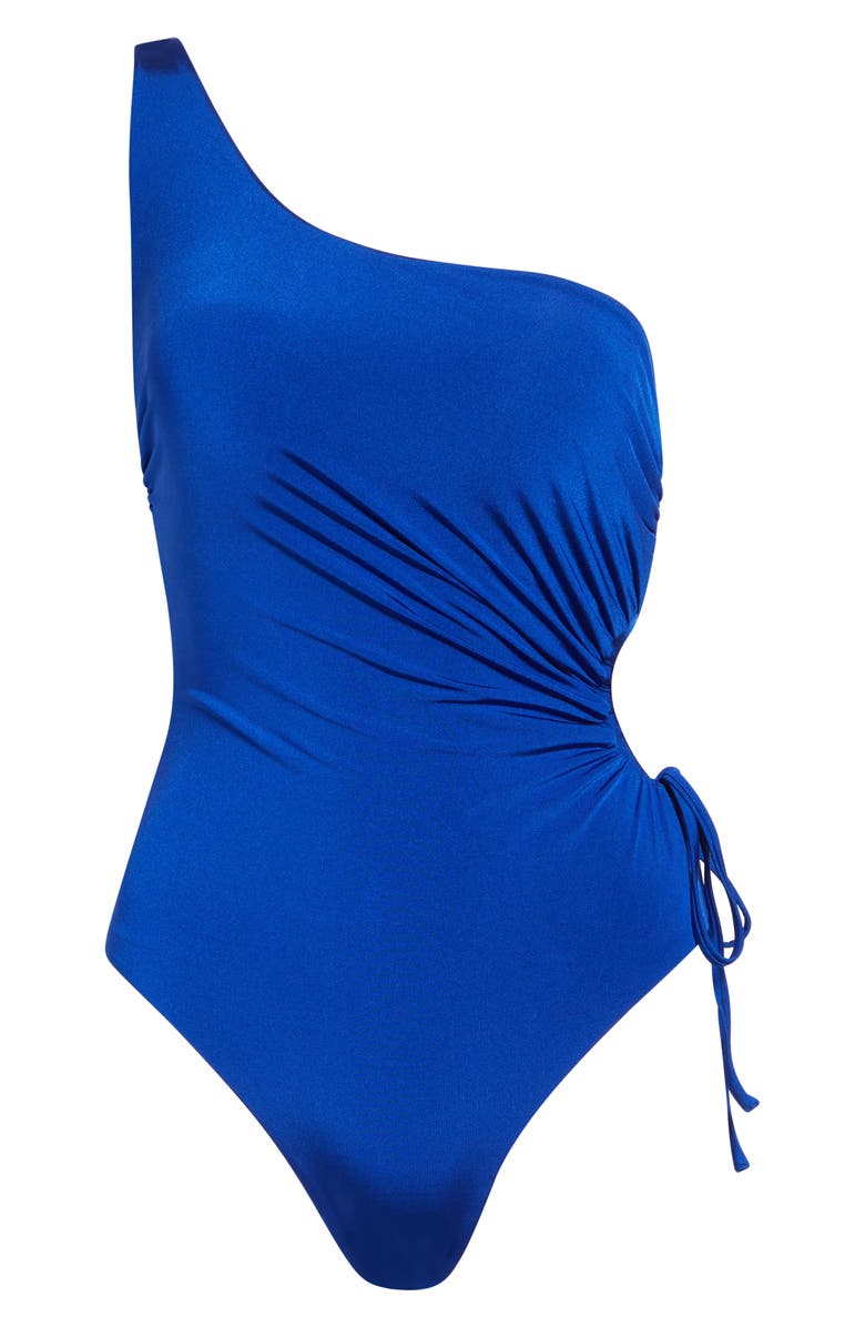 Max Mara Canarie Ruched Cutout One-Shoulder One-Piece Swimsuit, Main, color, Cornflower Blue