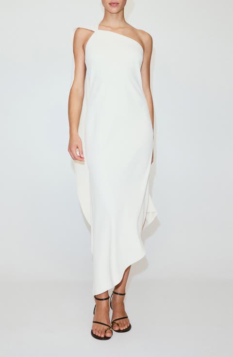 Asymmetric One-Shoulder Maxi Dress with Scarf
