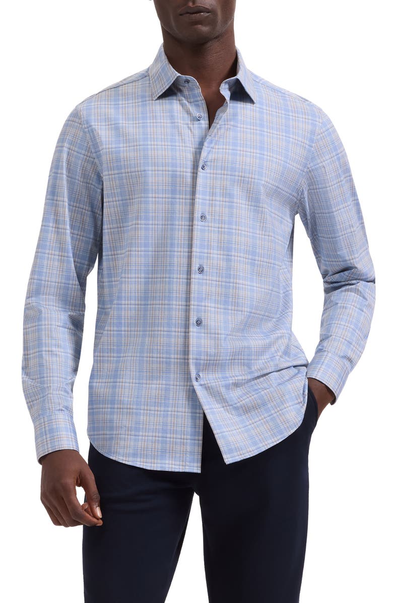 Bugatchi Jimmy OoohCotton<sup>®</sup> Plaid Button-Up Shirt, Main, color, Cobalt